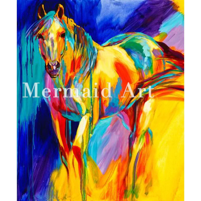 

Hand Painted art Oil Paintings Animal abstract art color horse Oil Painting On Canvas For Living room Artwork Home Decoration