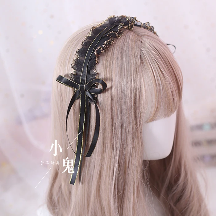 

Dark style lolita bow headband lolita lace streamer bow hair accessories loli headdress