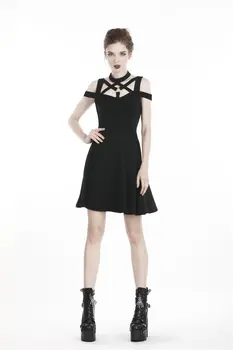 

Darkinlove Women's Punk Crisscross Off-Shoulder Black Little Dress DW307