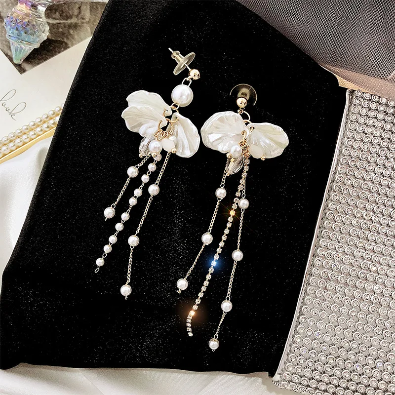 Серебряная игла с бахромой, серьги с геометрическим узлом, серьги с жемчугом, женские модные корейские серьги - Окраска металла: E4