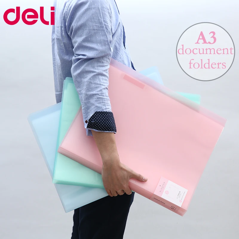 

Deli A3 Data document presentation folder 297*420mm 60/40 page transparent folder vertical insert document booklet