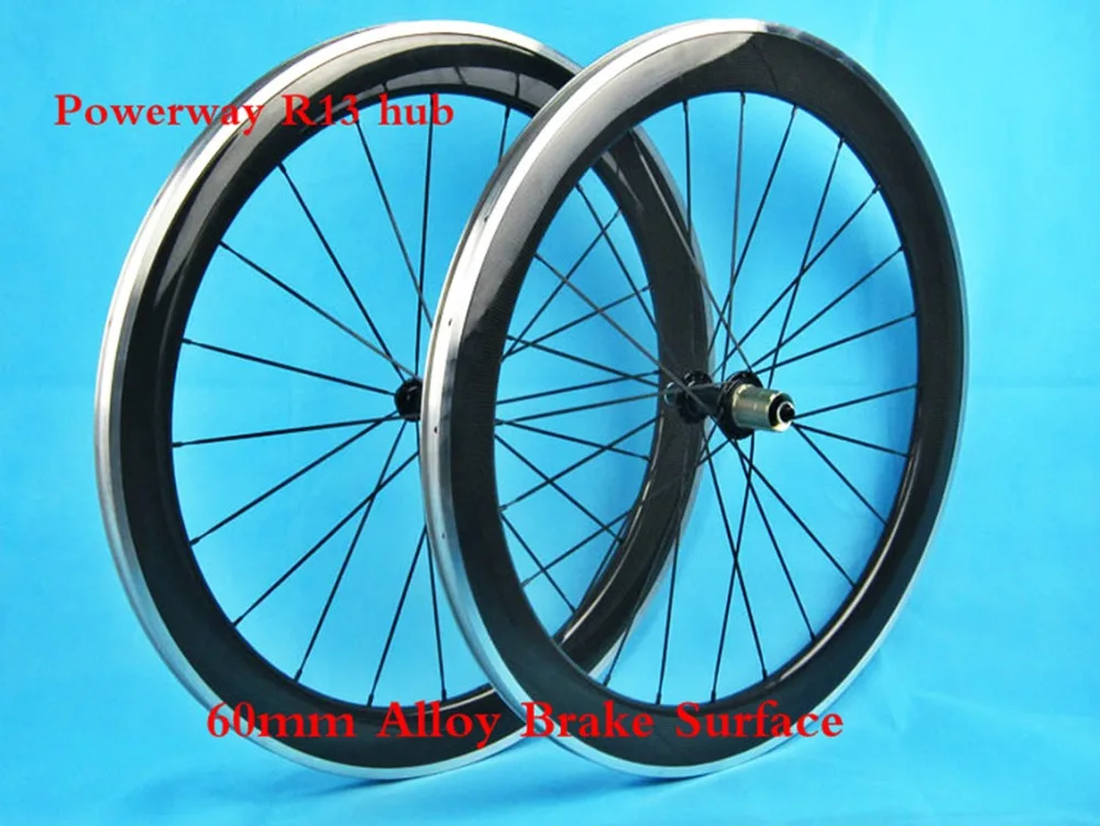 60mm Clincher Alloy Brake Surface Road Carbon Wheelset, 23mm width