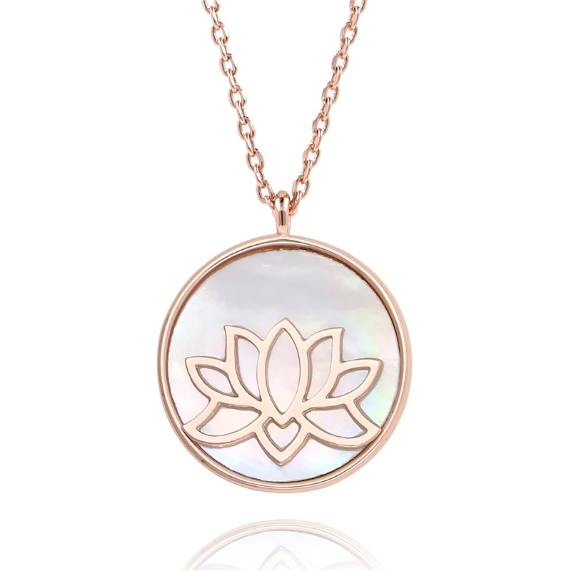 

Rose Gold Lotus Flower Necklace for Women Shell carved plated ladies pendant necklace ROHS copper necklaces