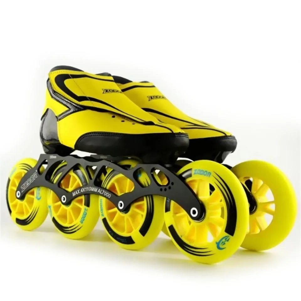 

JEERKOOL 6 Layer Carbon Fiber Yellow Inline Speed Skates 4*100 Wheel Kid Adult Street Racing Sport Shoes Training Patines SH12