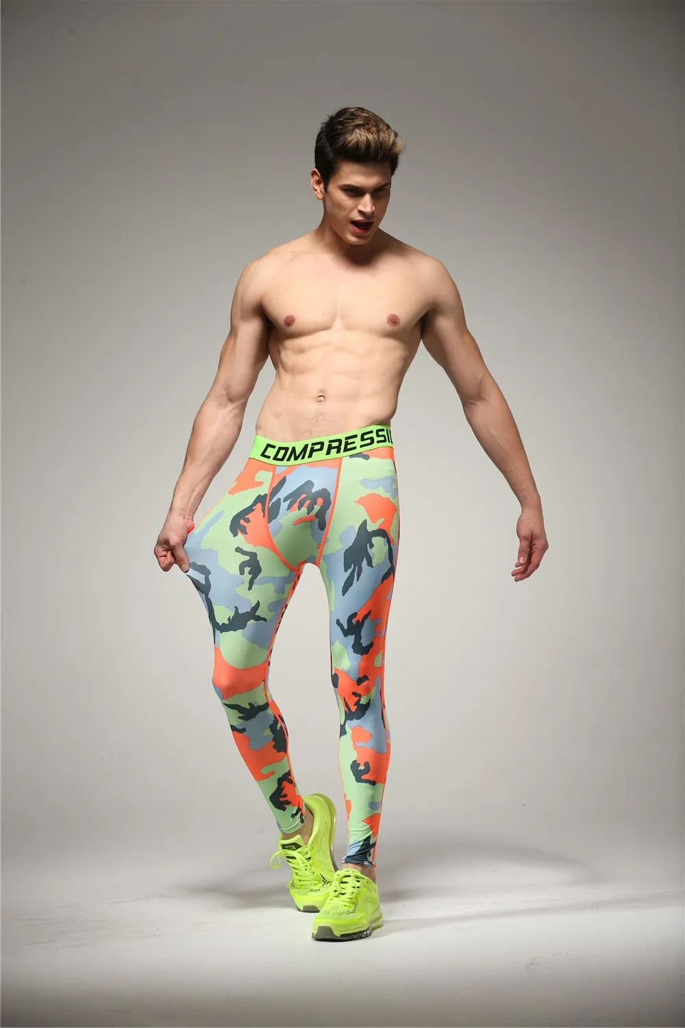 Camo Мужские компрессионные брюки спортивные колготки обтягивающие баскетбольные беговые базовые слои фитнес бегуны Леггинсы Брюки