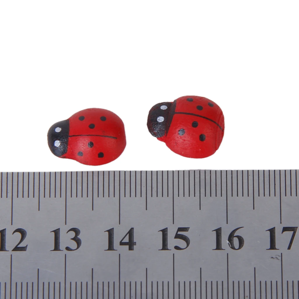 MagiDeal 100 Pcs Wooden Painted Wood Ladybug Stickers Scrapbooking double-sided adhesive in the bottom Kids Party Favor Supply 