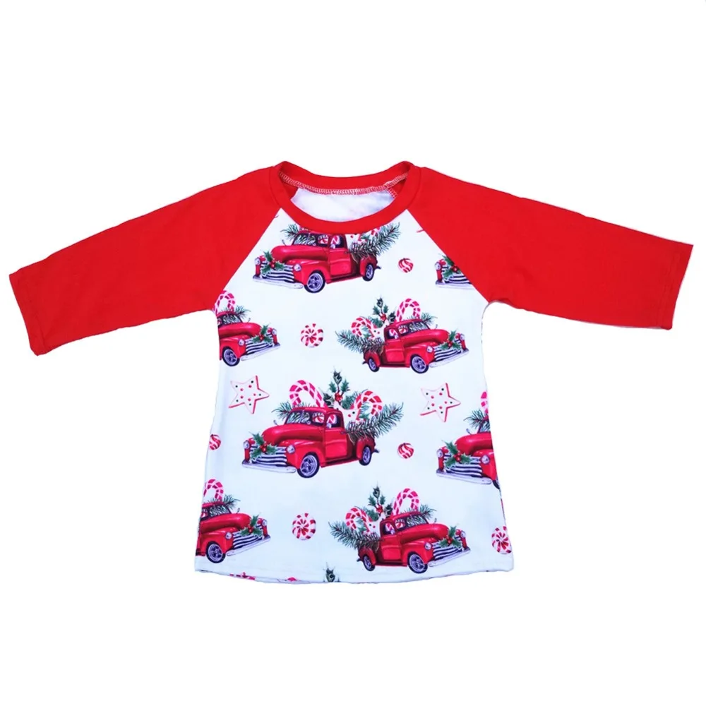 

2018 Baby Boy Christmas Tshirt Kids Red Truck Print Clothing Children Long Sleeve Red Raglan Top Milk Silk Cartoon Shirt