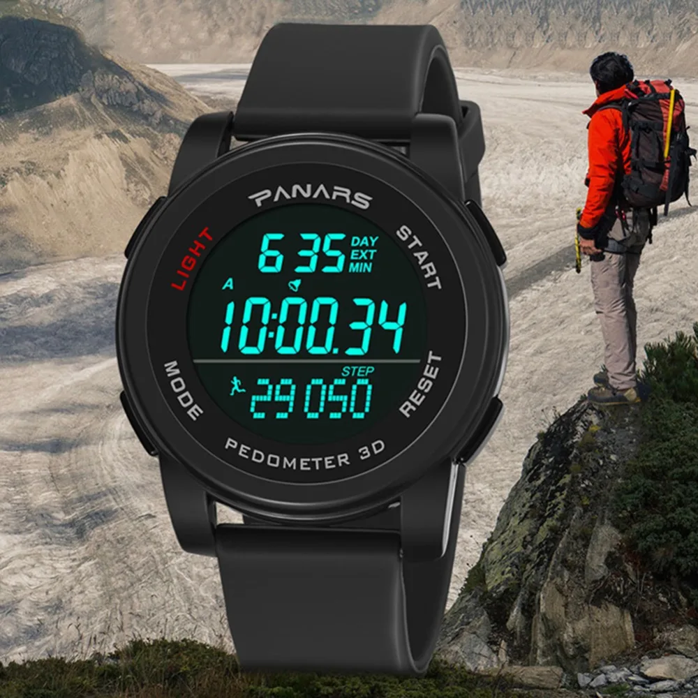 

2018 Outdoor Waterproof Sport Step Count Backlight Round Dial Digital Mens Wrist Watch