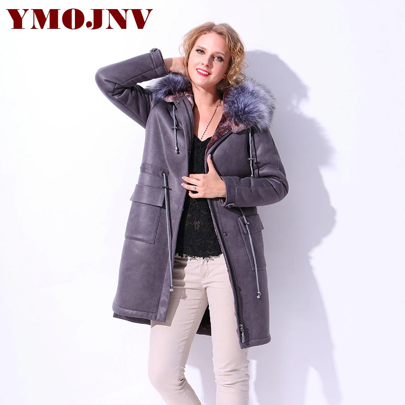 Женская куртка с вышивкой YMOJNV модная Свободная из искусственной овчины теплая