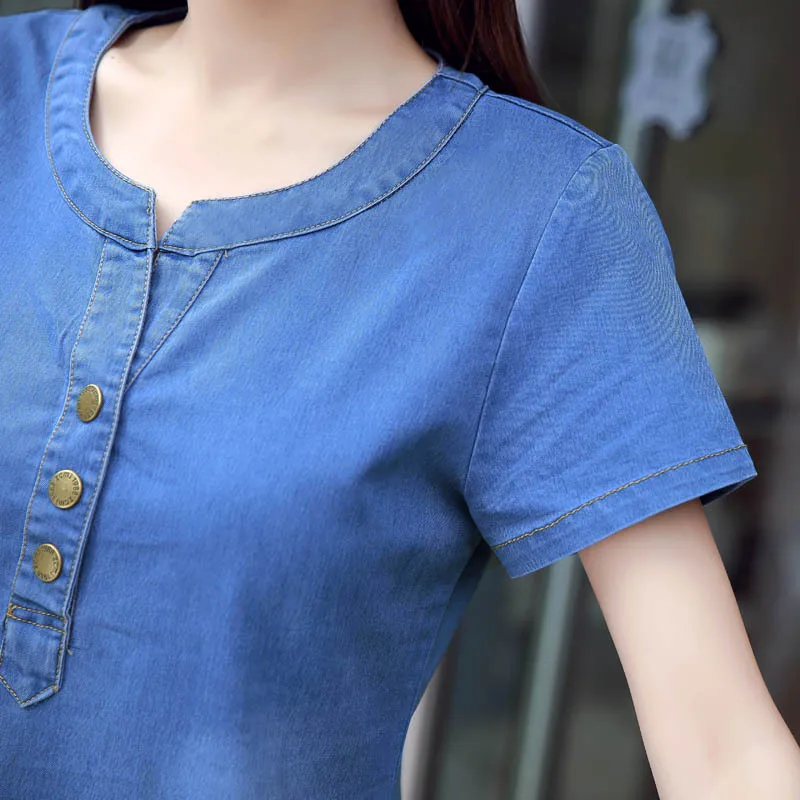 2018 Summer Denim Dress Women Vintage Short Sleeve Plus Size 3XL Jeans Dresses Loose Mini Casual Dress Vestidos European Style