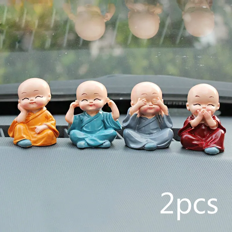 

2Pcs Lovely Small Kungfu Monks Maitreya Buddha Resin Handicrafts Decorations for Home and Car