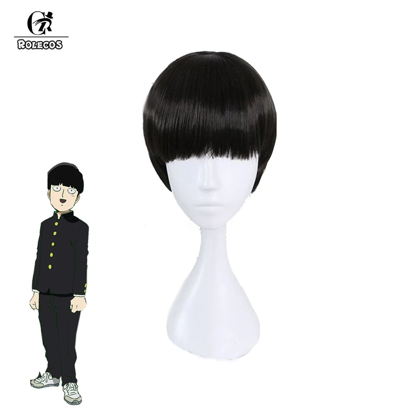 

ROLECOS Anime Mob Psycho 100 Cosplay Hair Shigeo Kageyama 30cm Short Black Color Heat Resistant Synthetic Cosplay Hair