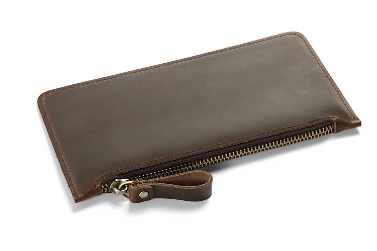 

High Quality Genuine Leather Mens Wallet Leather Zipper Long Wallets Man Simple Male Purses Casual Cow Leather Wallet 3043