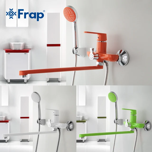 Frap 1 компл. 350 мм Выпускная труба Bath shower faucet Brass body surface Spray живопись Зеленый душем F2231 F2232 F2233