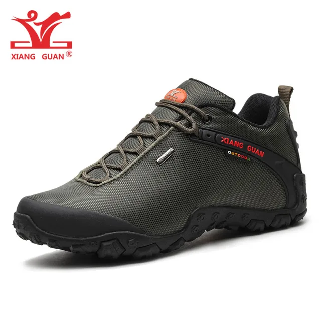 XIANG GUAN Man Hiking Shoes Men Waterproof Trekking Boots Green Breathable Sport Mountain Climbing Shoe Outdoor Walking Sneakers