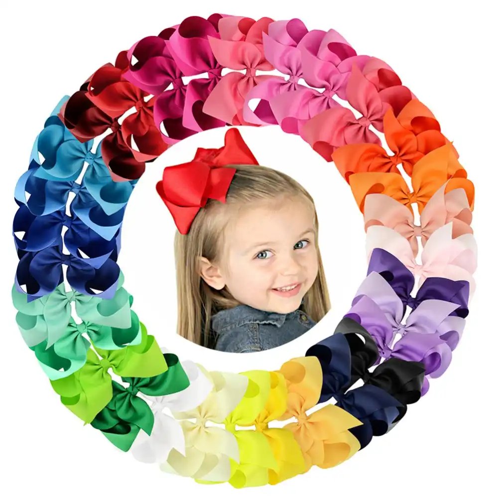 15PCS 8Inch Grosgrain Ribbon Bows Alligator Hair Clips Girls Large Big