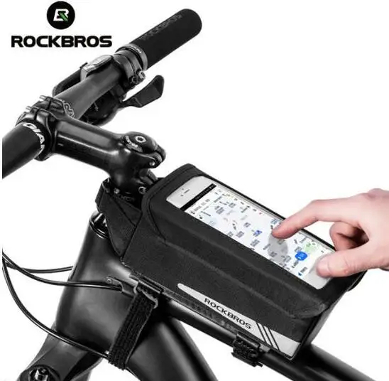 ROCKBROS езда на велосипеде рюкзак велосипедиста с сенсорным экраном телефон ТПУ водонепроницаемый Велосипедный Чехол MTB Дорожная трубка Передняя рамка сумка с дождевик