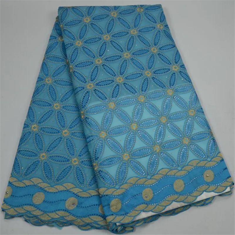 

2018 Nigerian Lace fabrics Sky Blue Newest Beautiful Design High Quality African Swiss Voile Lace in Switzerland For Wedding
