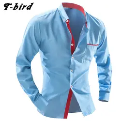 T-bird Для мужчин 2018 футболка с длинными рукавами брендовые рубашки Повседневное мужской Slim Fit в горошек карман украшения Для мужчин s camisas