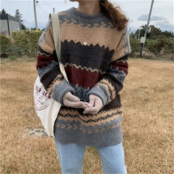 RUGOD Chic Retro All-match Winter Thicken Sweater Arygle Vintage Crewneck  Knitted Sweater Soft Comfort Lazy Style Pullovers - AliExpress