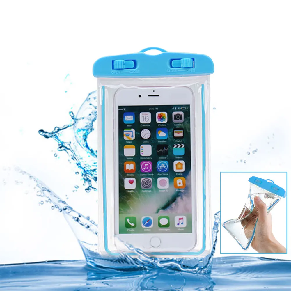 For iPhone 7 8 X Phone Bags Cases Luminous Waterproof Bag For xiaomi Mi A2 Outdoor Swimming Diving Waterproof Smartphone Case