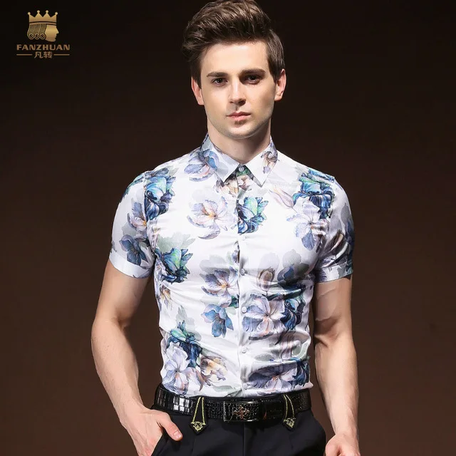 

FANZHUAN Free Shipping New 2018 male Men's man summer Shirt Europe America Hawaiian Short Sleeved printed Shirt blouse 822016