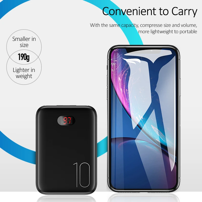 USAMS 10000mAh Mini Power Bank Dual USB Powerbank Portable Phone Chargers External Battery USB Charger banks wit LED display