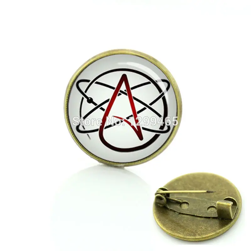 

Atheist symbol metal pin steampunk wearable art atheism movement badge Triquetra Masonic Alchemist logo brooches men T523