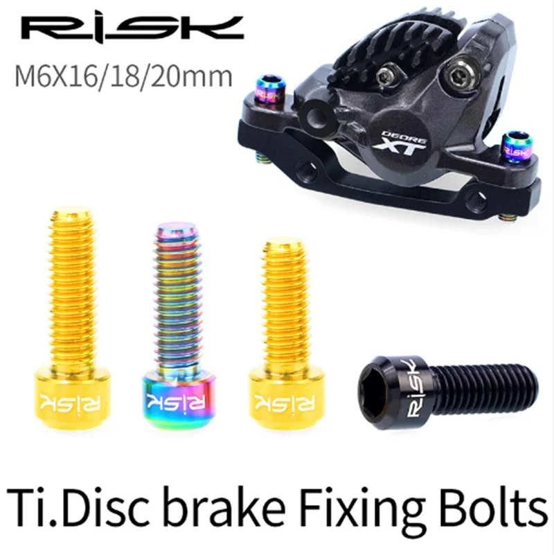 

RISK 4Pcs M6x18/20mm MTB Bike Disc Brake Bolts TC4 Titanium Alloy Bicycle Brake Screws Bolts Black Gold Rainbow