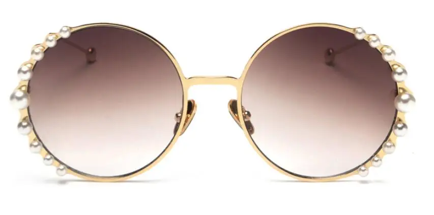 Черные круглые жемчужные солнцезащитные очки, роскошные брендовые Оттенки для женщин, негабаритные солнцезащитные очки, женские классические очки с металлической оправой высокого качества - Цвет линз: c101 brown
