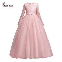 MUABABY/Новинка г.; Летнее Детское элегантное вечернее платье принцессы для девочек; кружевное бальное платье с длинными рукавами, украшенное цветами и кристаллами