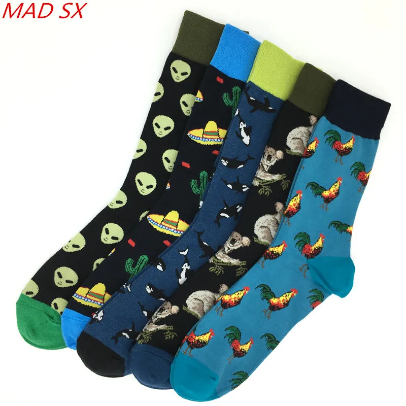 

5 pairs/Lot fashion men combed cotton Funny dress socks fashion colorful happy socks novelty Harajuku style wedding long socks