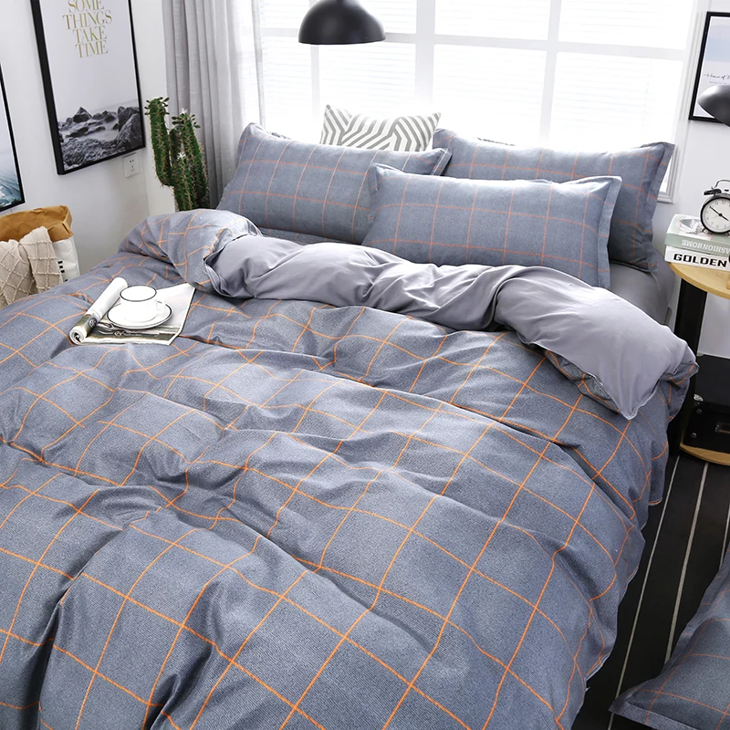 4pcs Set High Quality Orange Stripes High Quality Gray Bedding Set