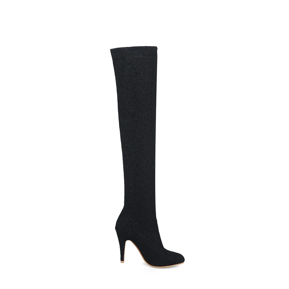 Новые брендовые зимние пикантные женские сапоги до бедра синего и черного цвета, женская обувь на высоком каблуке-шпильке, большие и маленькие размеры 10, 12, 32, 45, 48 EY31