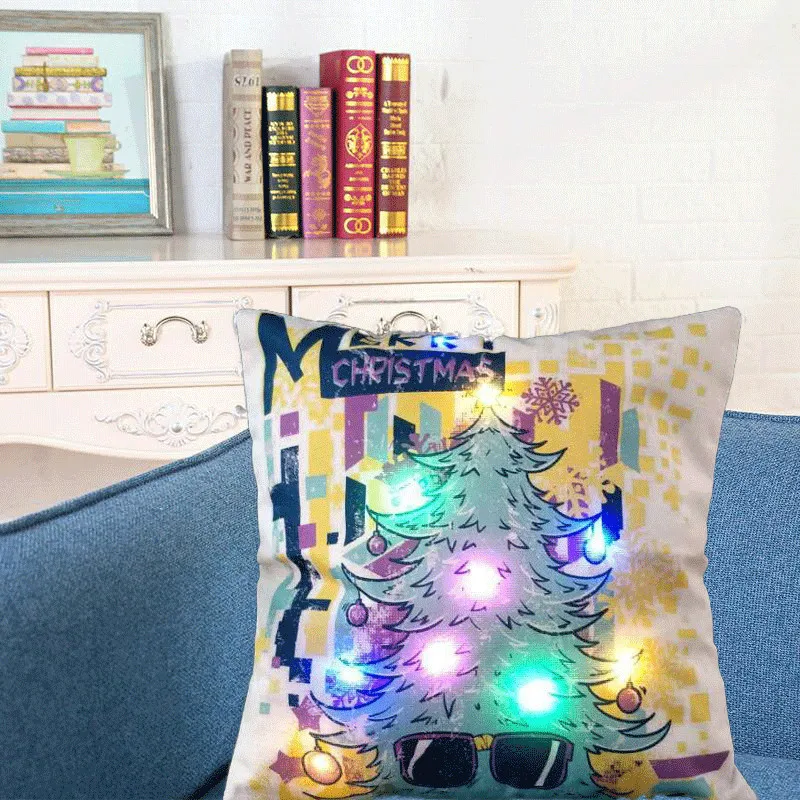 Luminous Christmas Cushion Cover LED Light Throw Pillows Cover For Sofa Home Car Xmas Decoration Deer Santa Claus Pillowcases - Цвет: 05