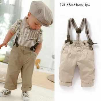 

Anlencool Baby Boy Toddler Clothes Casual Formal Gentleman Strips Tops+Pants+Braces 3Pcs Outfit Set 0-3Y Hot baby clothes sets