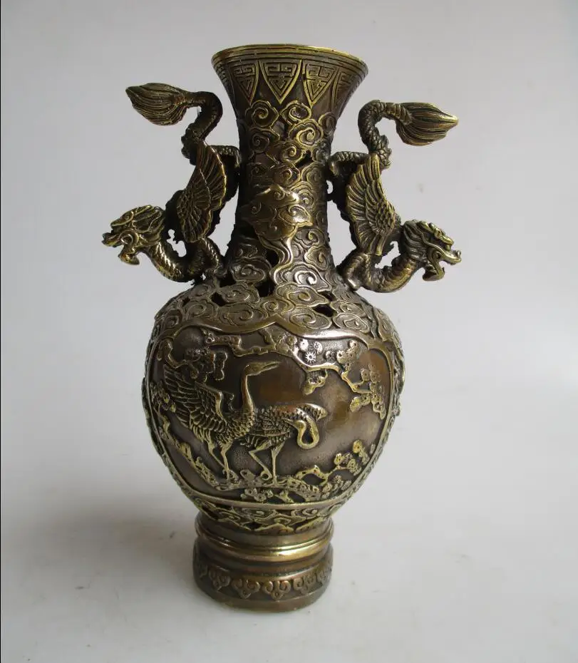 High 8 Inch 20cm Art Collection Antique Chinese Old Copper