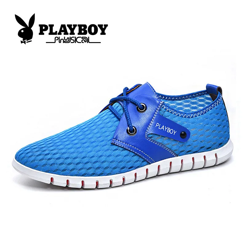 Playboy/Новинка года; Летние воздухопроницаемые мужские кроссовки; Zapatillas Deportivas; цвет серый, синий; повседневная мужская обувь - Цвет: Небесно-голубой