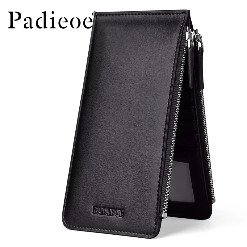 

Padieoe Fashion Luxury Genuine Leather Men Wallets Business Large Capacity Double Zipper Men Credit Card Holder