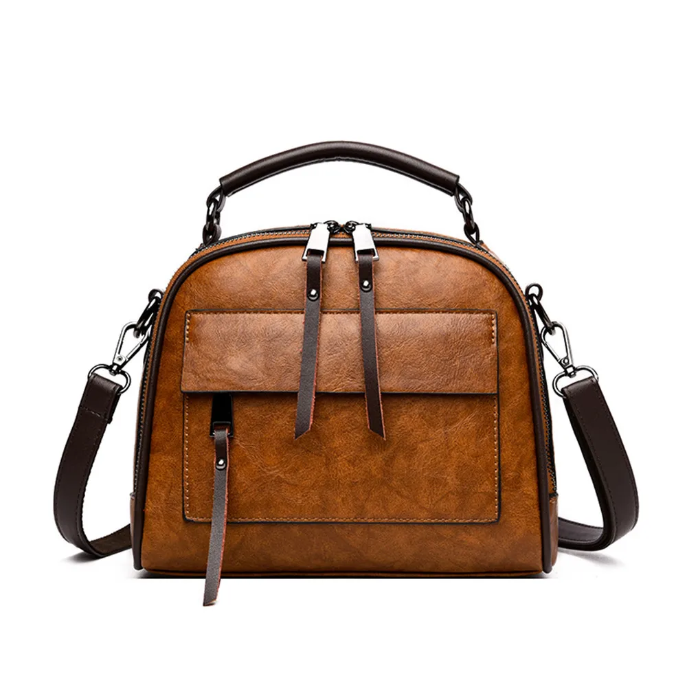 Женская кожаная сумка коричневого цвета с двойным карманом на молнии, модная женская сумка из искусственной кожи, сумки через плечо, женские сумки на плечо, женская сумка-мессенджер - Цвет: Brown