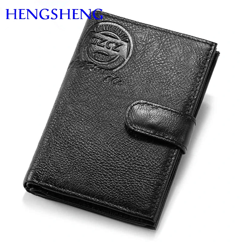 Hengsheng lowest price black men short wallet with cow leather vertical