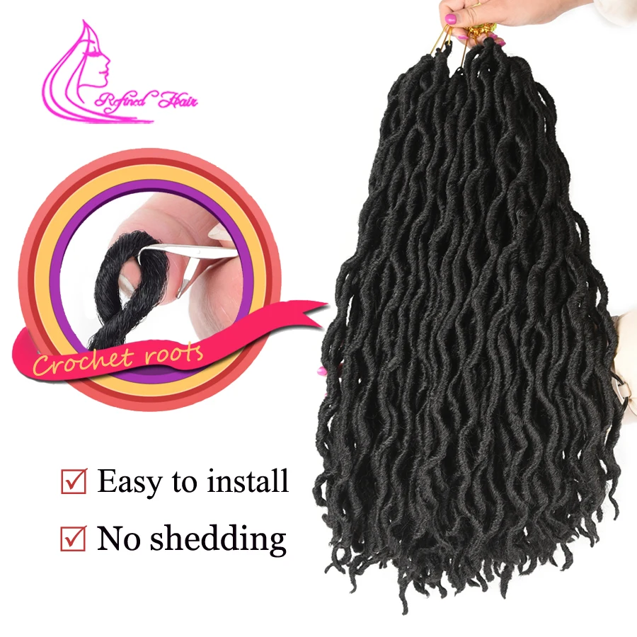 Refined Hair Faux Locs Curly Goddess locs Crochet Hair Bluk 18inch Long Woman Synthetic Braiding hair Extensions 24 strands/pc