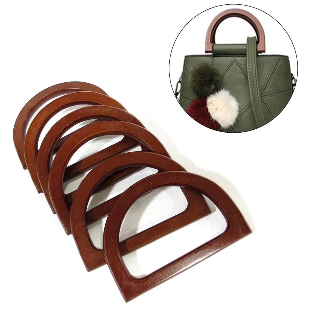 1PC Round D-shaped Wooden Handle Replacement DIY Purse Handbag Bag Handles Ring Portable Bag Strap Bag Accessories Correa Bolso