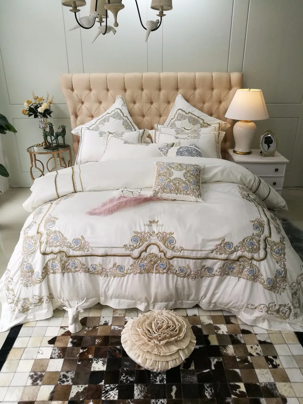 New 4/7pcs Luxury Embroidery Bedding Set with King Queen Egyptian