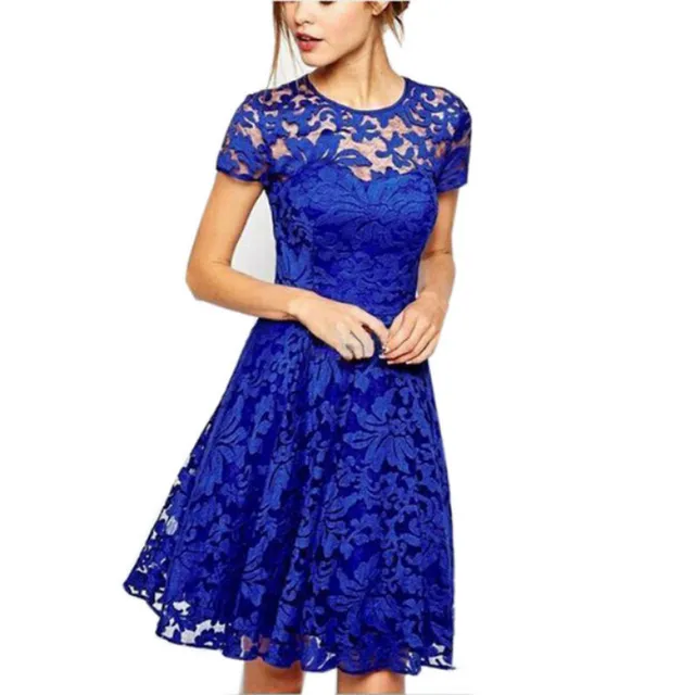 US $8.56 2019 Fashion Women Summer Sweet Hallow Out Lace Dress Sexy Party Princess Slim Dresses Vestidos Red