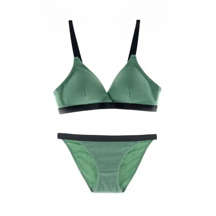 green 2 шт./компл. Sexy Глубокий V Для женщин бюстгальтер Мода хлопок тонкий бюстгальтер комплект белья Беспроводной Push Up Бюстгальтеры Трусики Нижнее белье женские удобные - Цвет: green