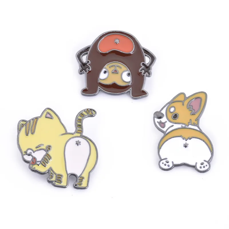 

Cute Animal Pins And Brooches Funny Cat/Corgi Dog/Monkey Couple Enamel Pin Badges Hat Backpack Clothing Accessories