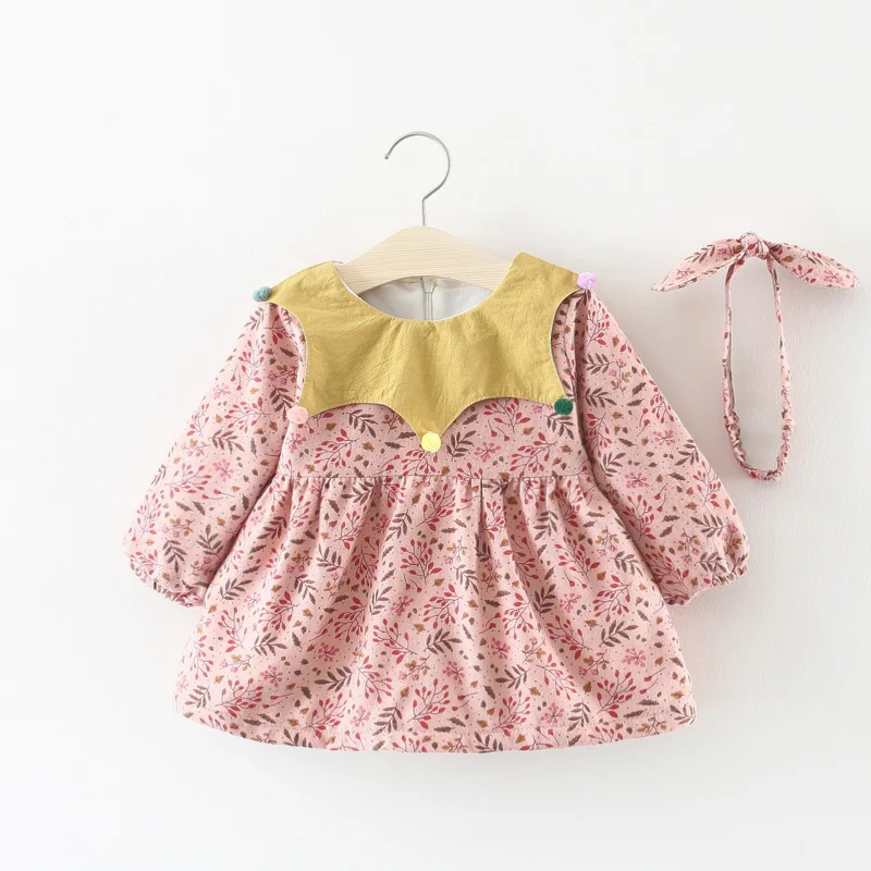 Г. Новое зимнее плотное платье для маленьких девочек милое бархатное теплое платье с цветочным принтом и повязкой на голову От 0 до 2 лет