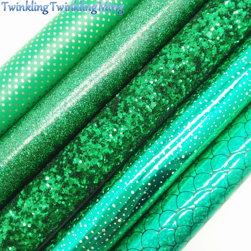 Зеленая Лоскутная блестящая холщовая простыня, " x 11" бумага с блестками, в горошек русалки лист из искусственной кожи для волос лук и серьги ткань XM067
