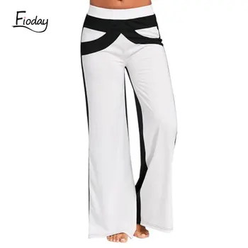

Fioday Female Clothing Black and White Stitching Wide Leg Pants Women Patchwork Mid Waist Flare Trousers Feminina